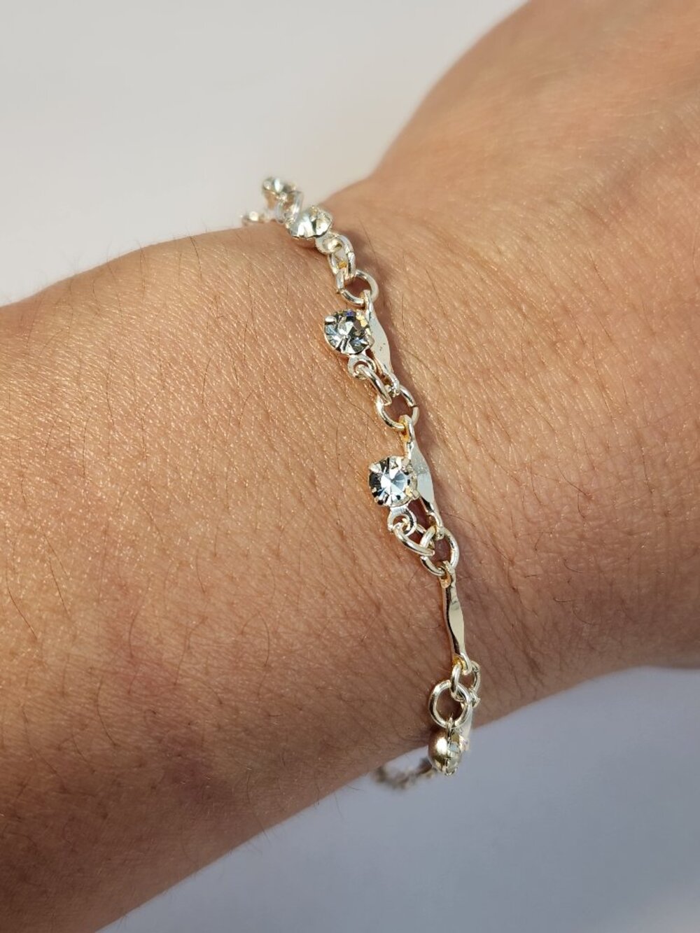 Vintage Silver Crystal Rhinestone Dangle Charm Adjustable Bracelet Anklet